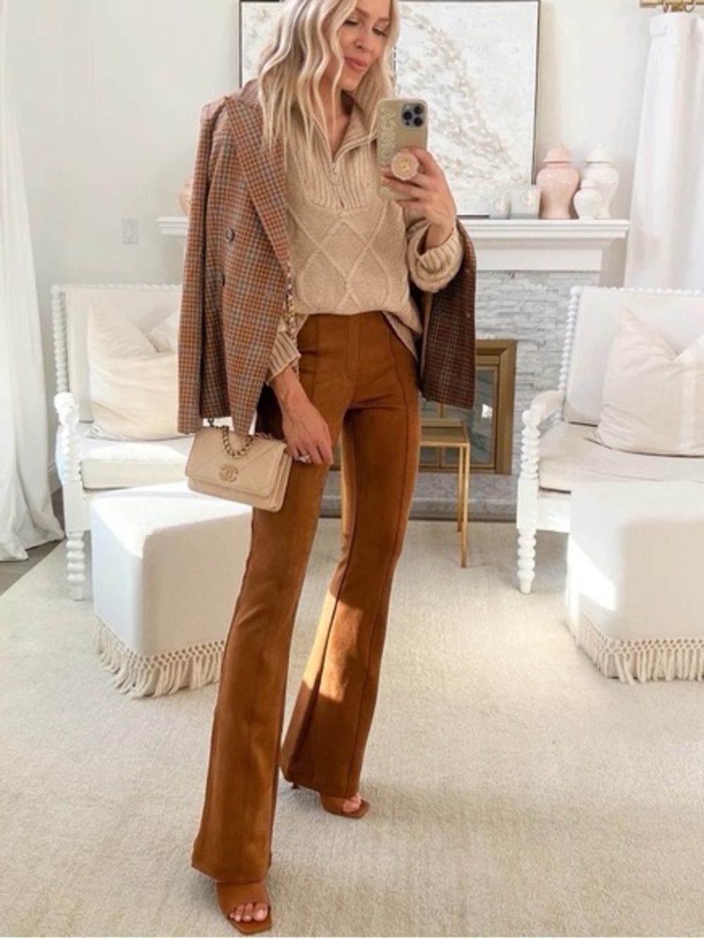 Spanx Faux Suede flare pants size Large Rich Caramel NWT 💛